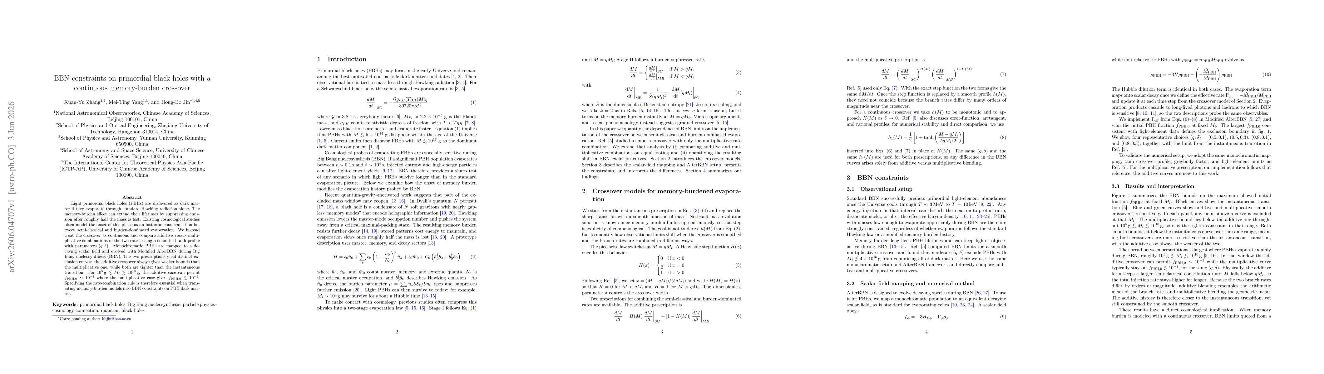 Thumbnail for BBN constraints on primordial black holes with a continuous memory-burden crossover