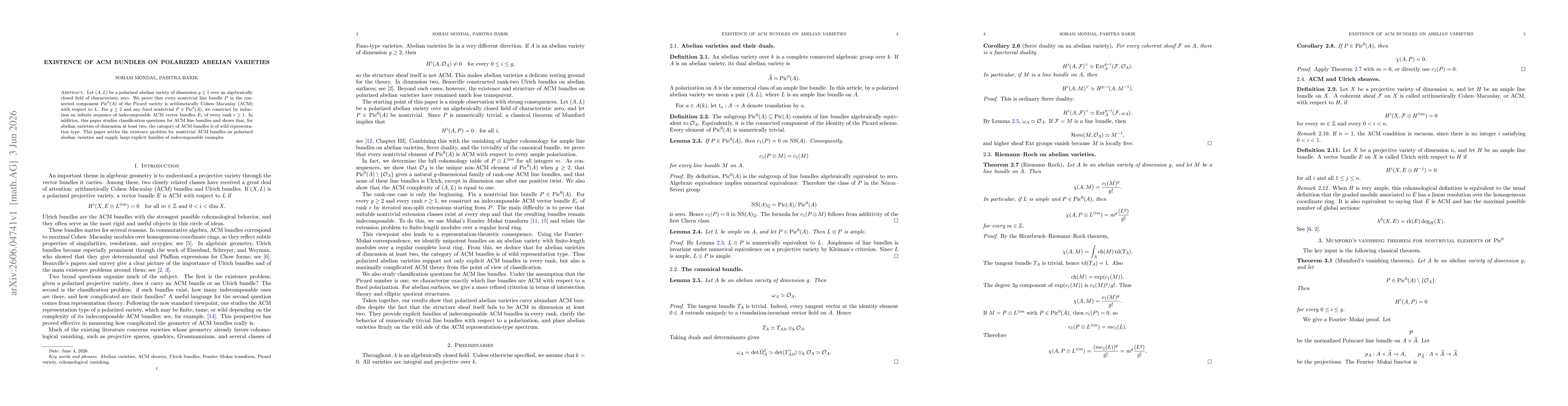 Thumbnail for Existence of ACM Bundles on Polarized Abelian Variety