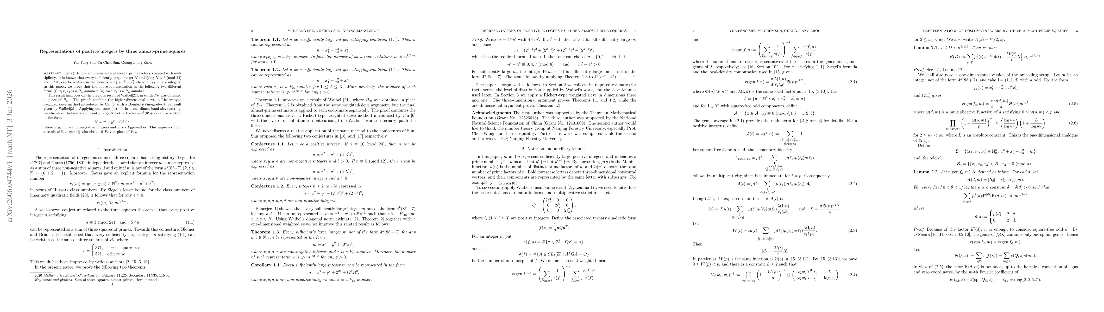 Thumbnail for Representations of positive integers by three almost-prime squares
