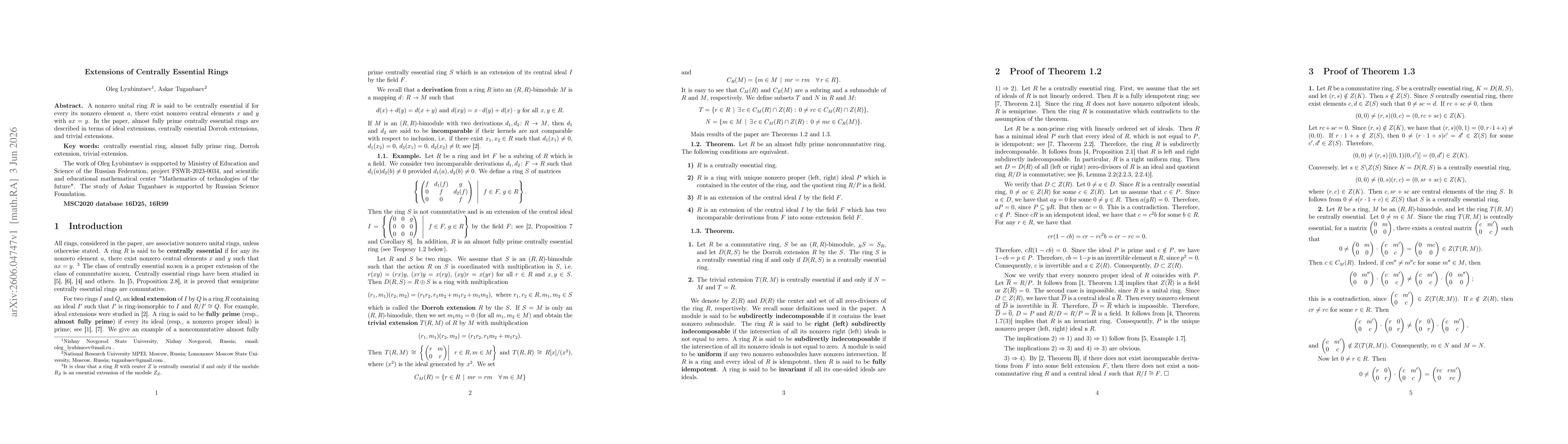 Thumbnail for Extensions of Centrally Essential Rings