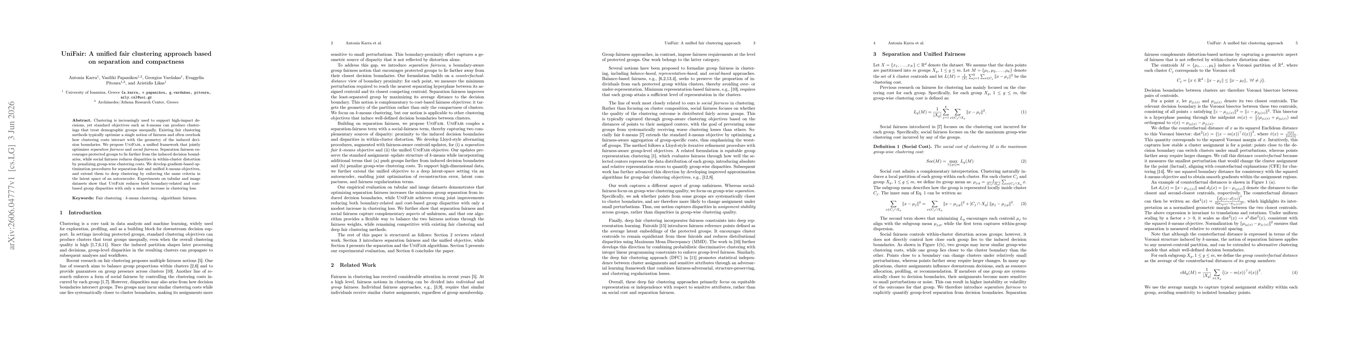 Thumbnail for UniFair: A unified fair clustering approach based on separation and compactness