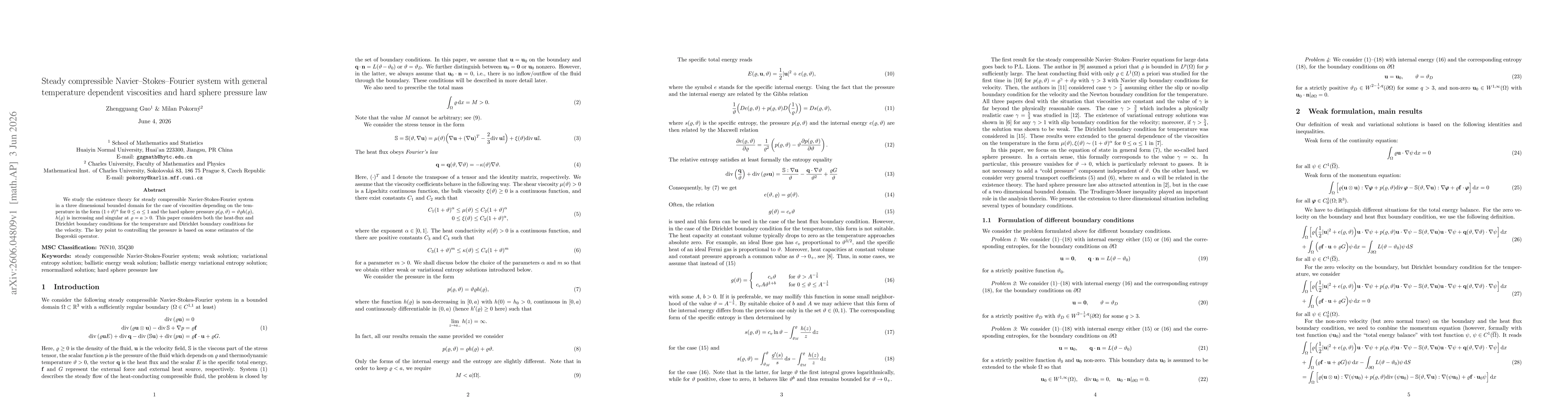 Thumbnail for Steady compressible Navier-Stokes-Fourier system with general temperature dependent viscosities and hard sphere pressure law