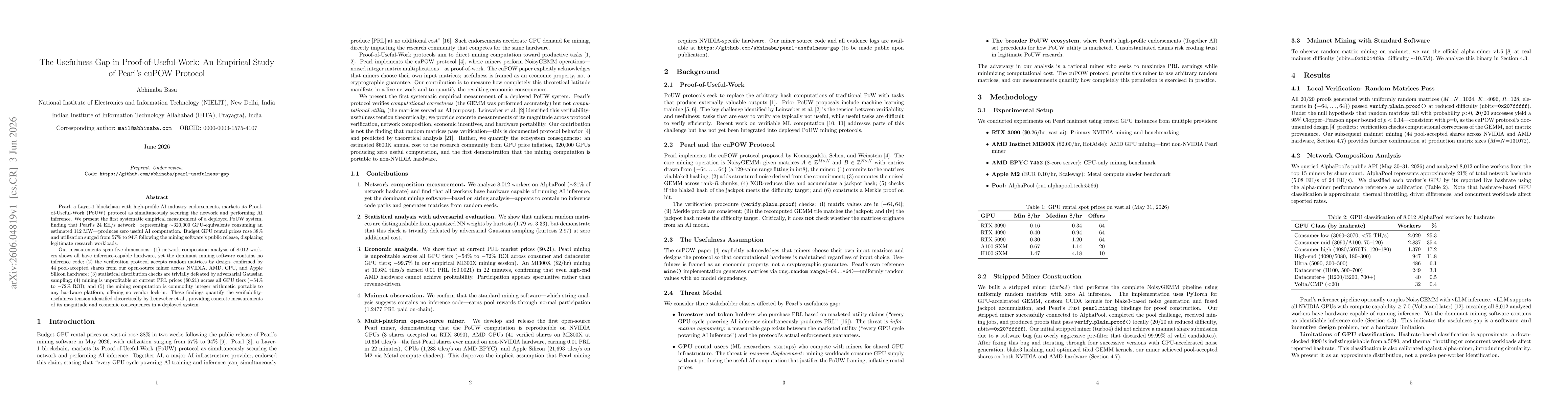 Thumbnail for The Usefulness Gap in Proof-of-Useful-Work: An Empirical Study of Pearl's cuPOW Protocol