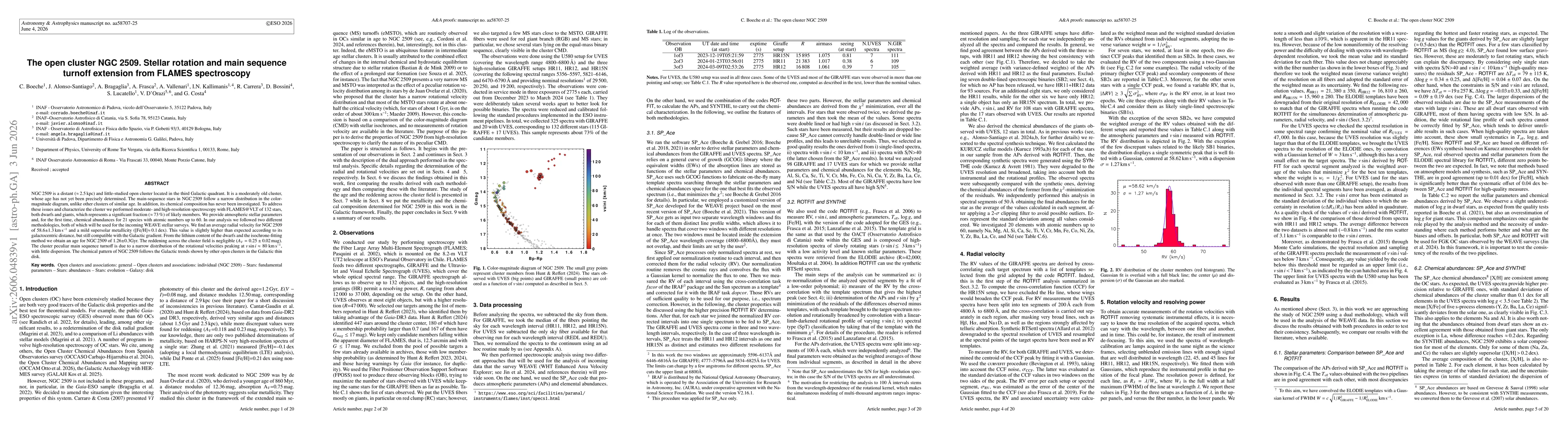 Thumbnail for The open cluster NGC 2509. Stellar rotation and main sequence turnoff extension from FLAMES spectroscopy