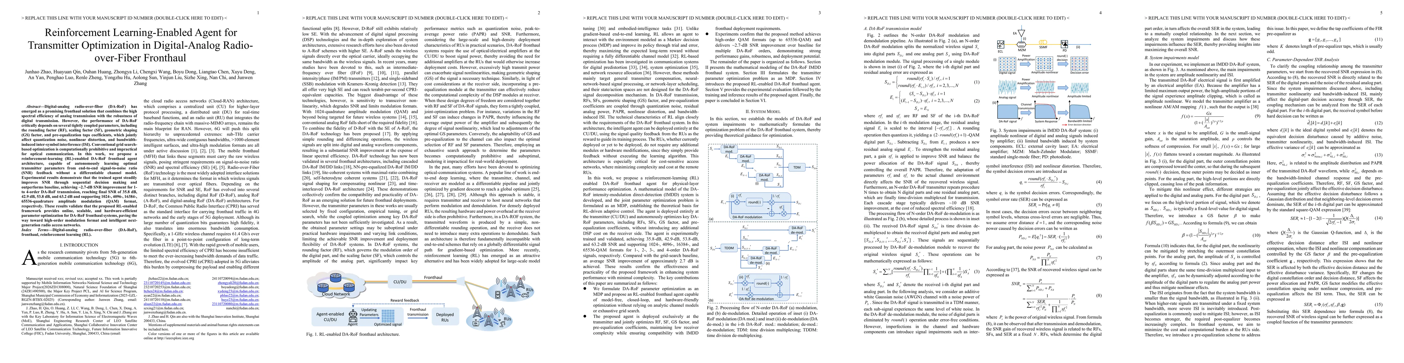 Thumbnail for Reinforcement Learning-Enabled Agent for Transmitter Optimization in Digital-Analog Radio-over-Fiber Fronthaul