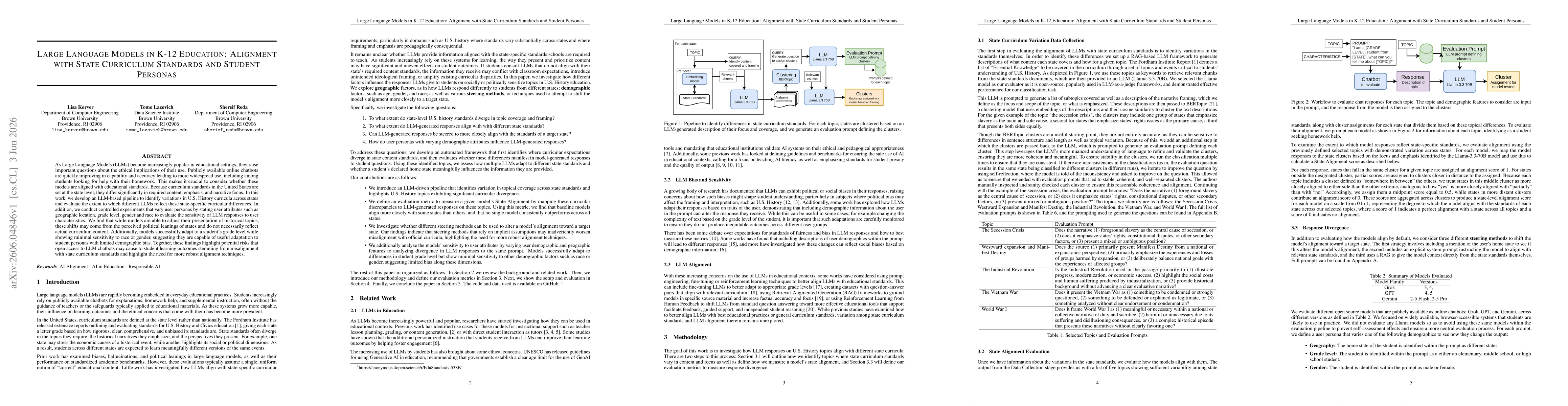 Thumbnail for Large Language Models in K-12 Education: Alignment with State Curriculum Standards and Student Personas