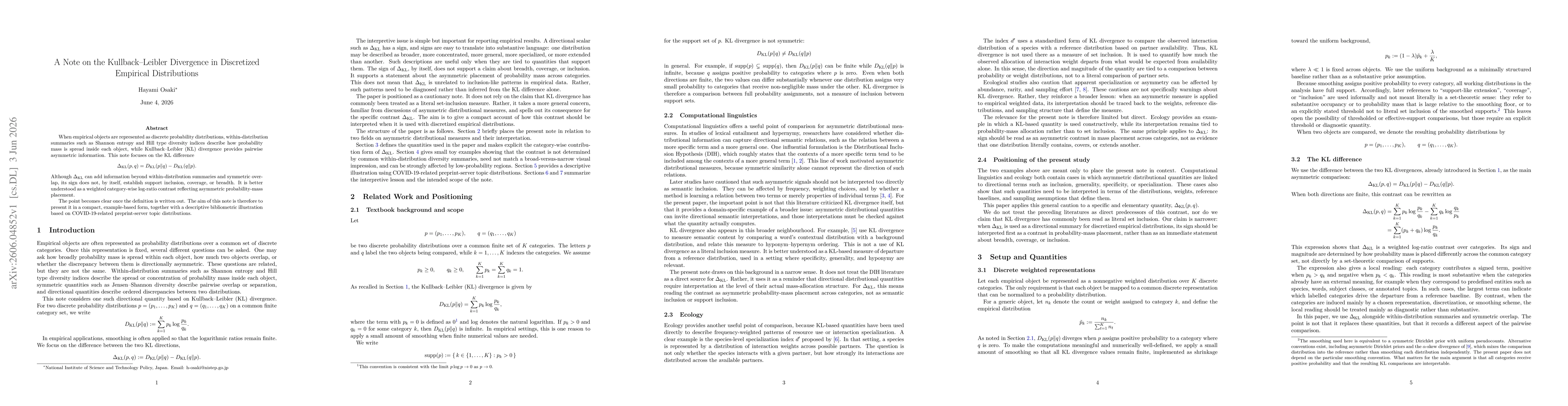 Thumbnail for A Note on the Kullback-Leibler Divergence in Discretized Empirical Distributions