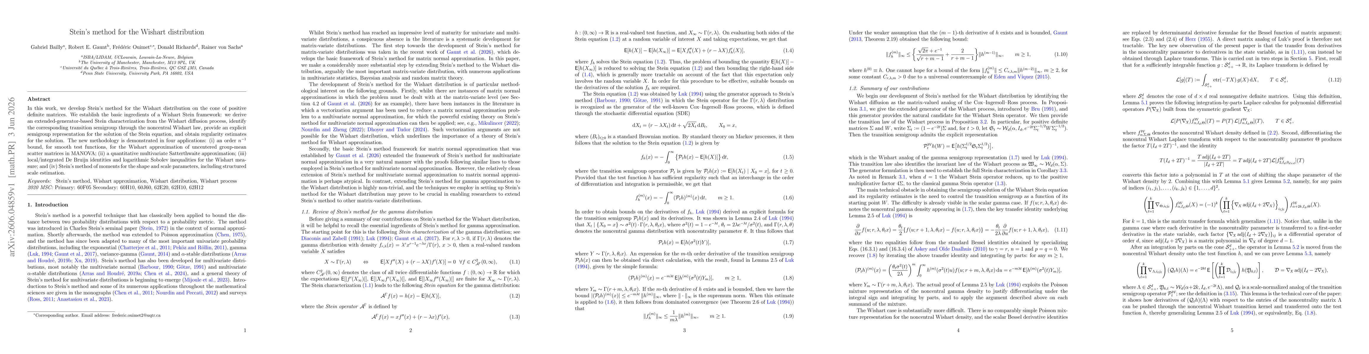 Thumbnail for Stein's method for the Wishart distribution