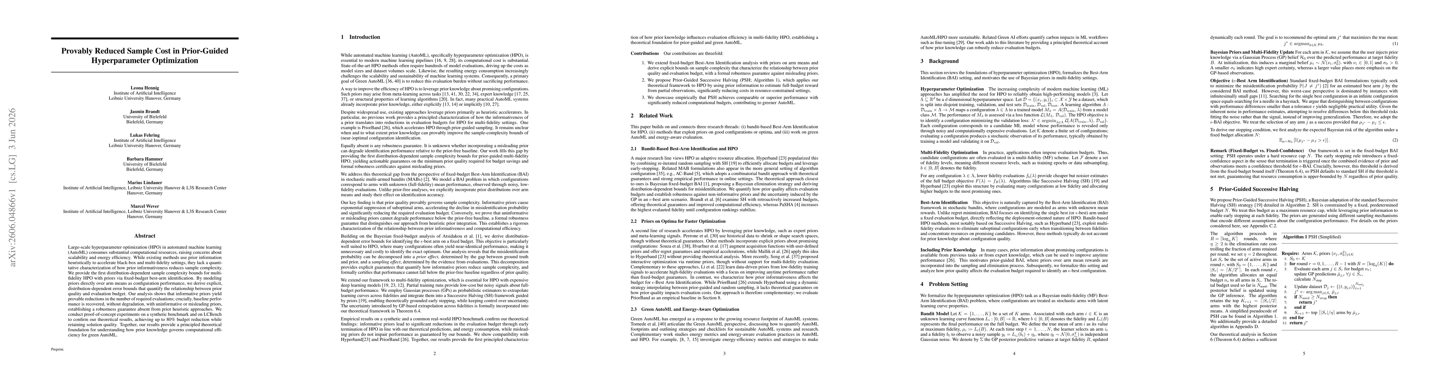 Thumbnail for Provably Reduced Sample Cost in Prior-Guided Hyperparameter Optimization
