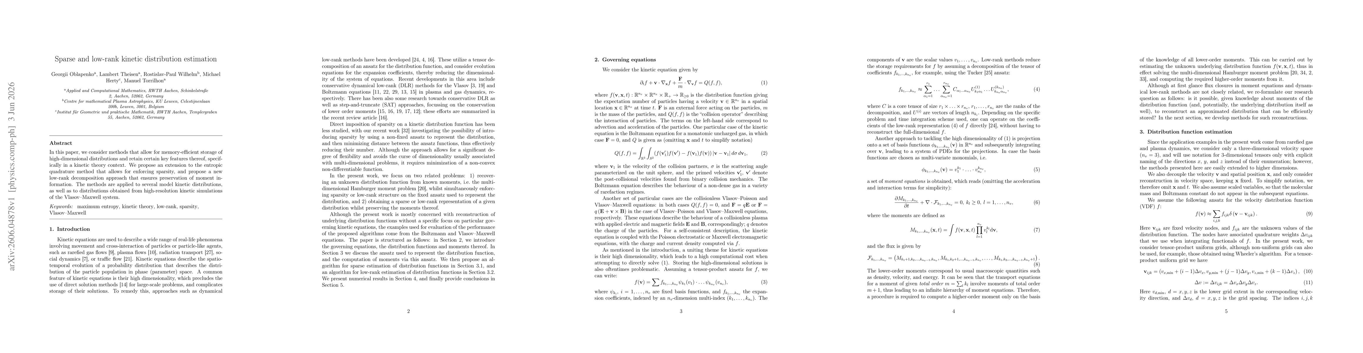 Thumbnail for Sparse and low-rank kinetic distribution estimation