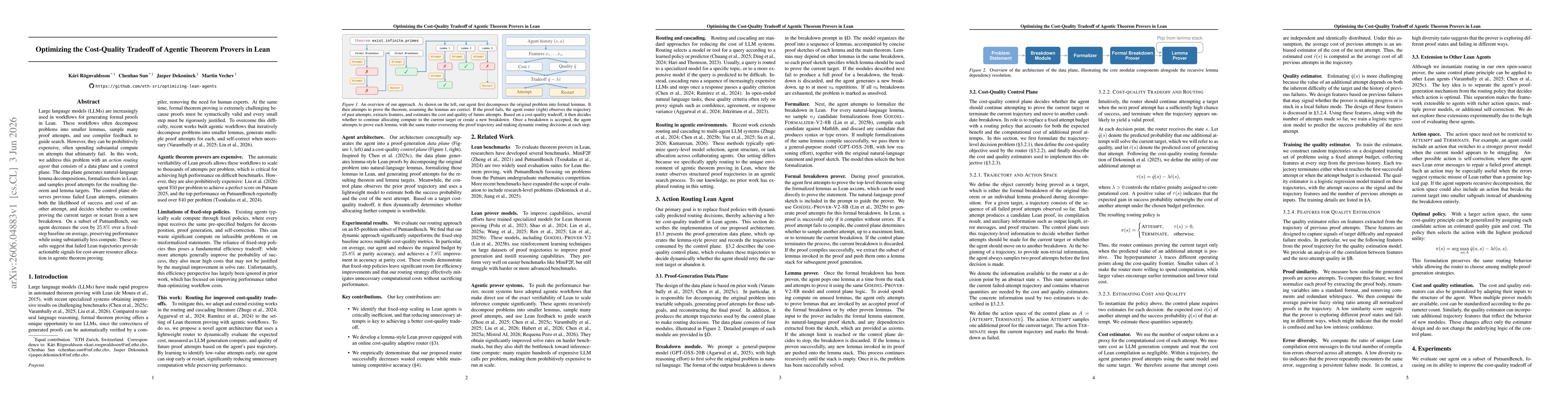 Thumbnail for Optimizing the Cost-Quality Tradeoff of Agentic Theorem Provers in Lean
