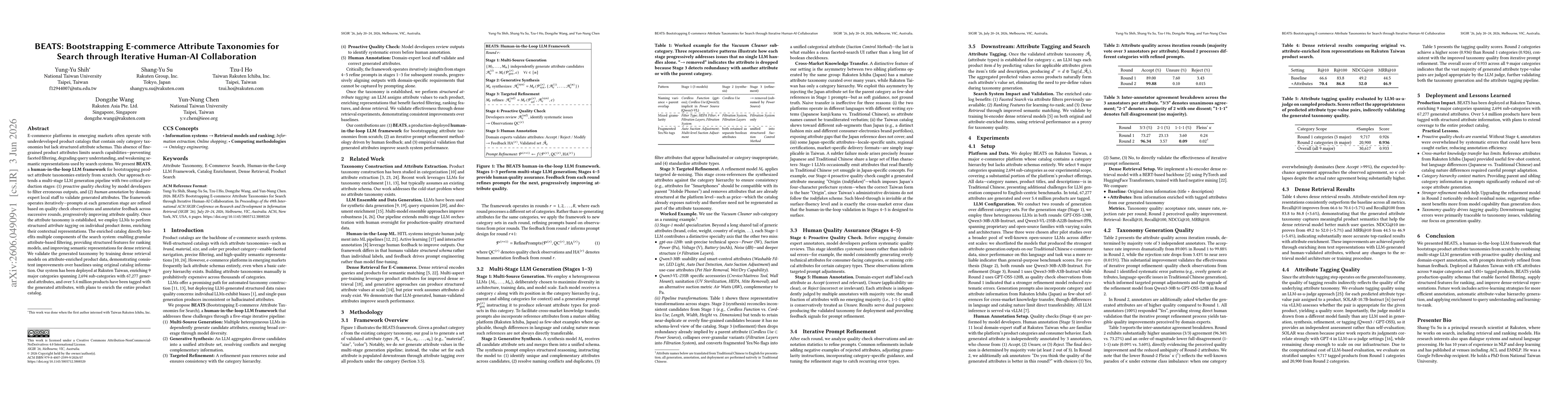 Thumbnail for BEATS: Bootstrapping E-commerce Attribute Taxonomies for Search through Iterative Human-AI Collaboration