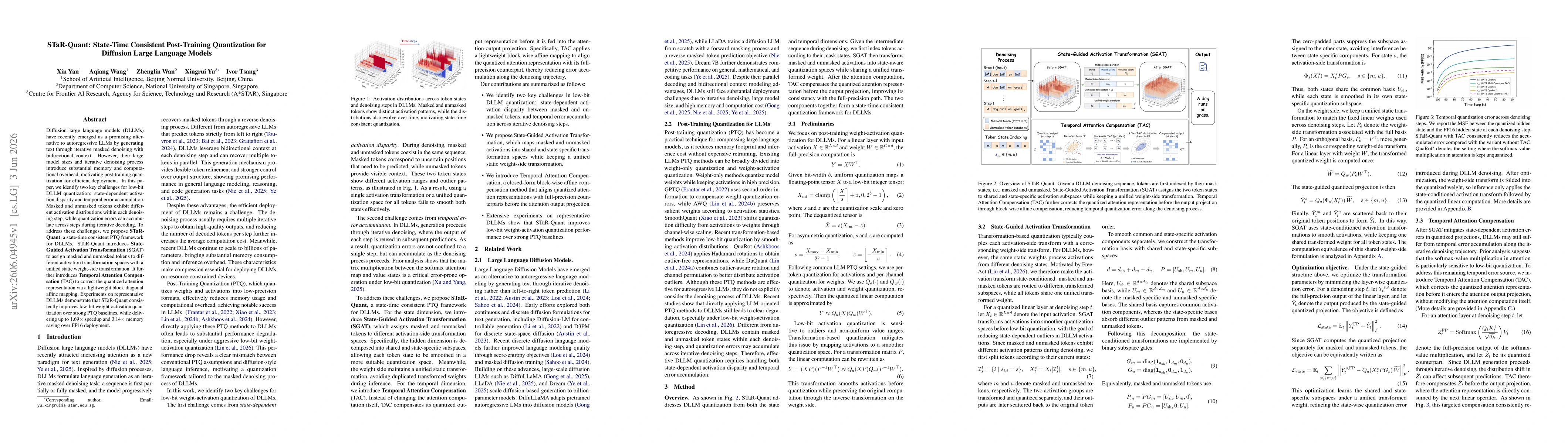 Thumbnail for STaR-Quant: State-Time Consistent Post-Training Quantization for Diffusion Large Language Models