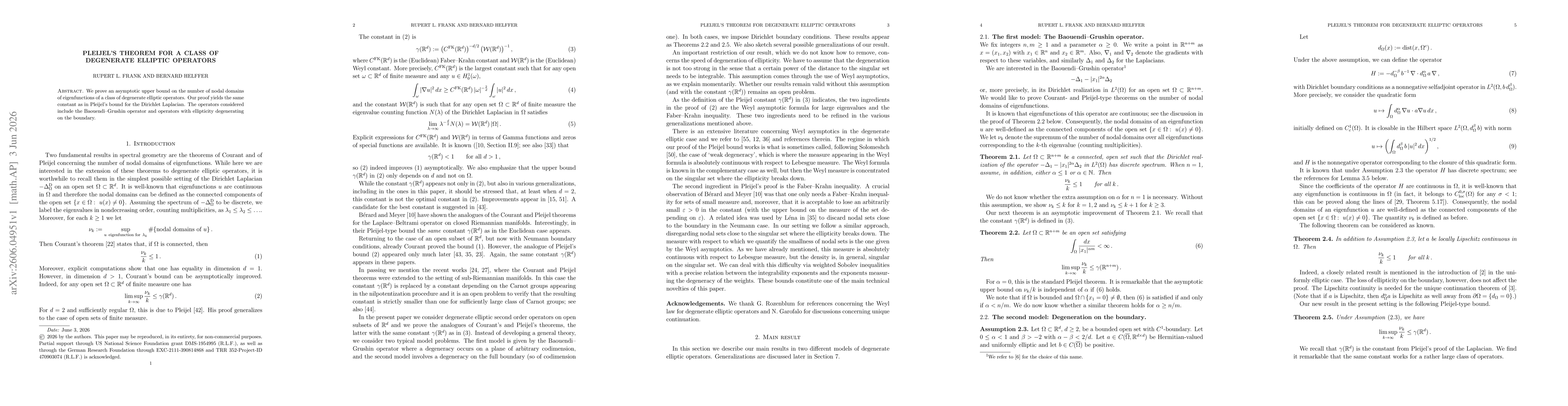 Thumbnail for Pleijel's theorem for a class of degenerate elliptic operators