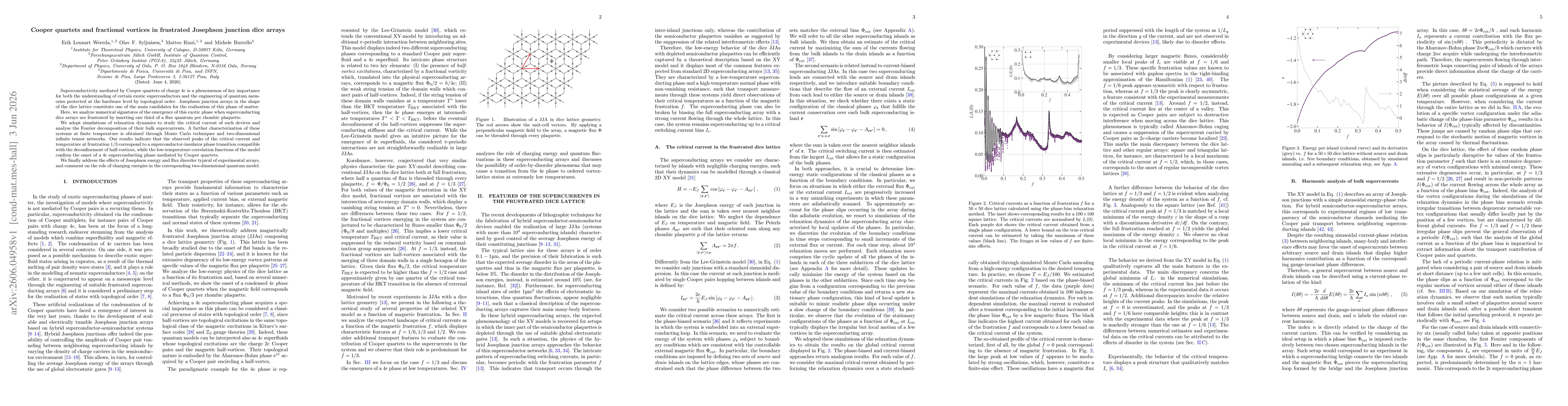 Thumbnail for Cooper quartets and fractional vortices in frustrated Josephson junction dice arrays