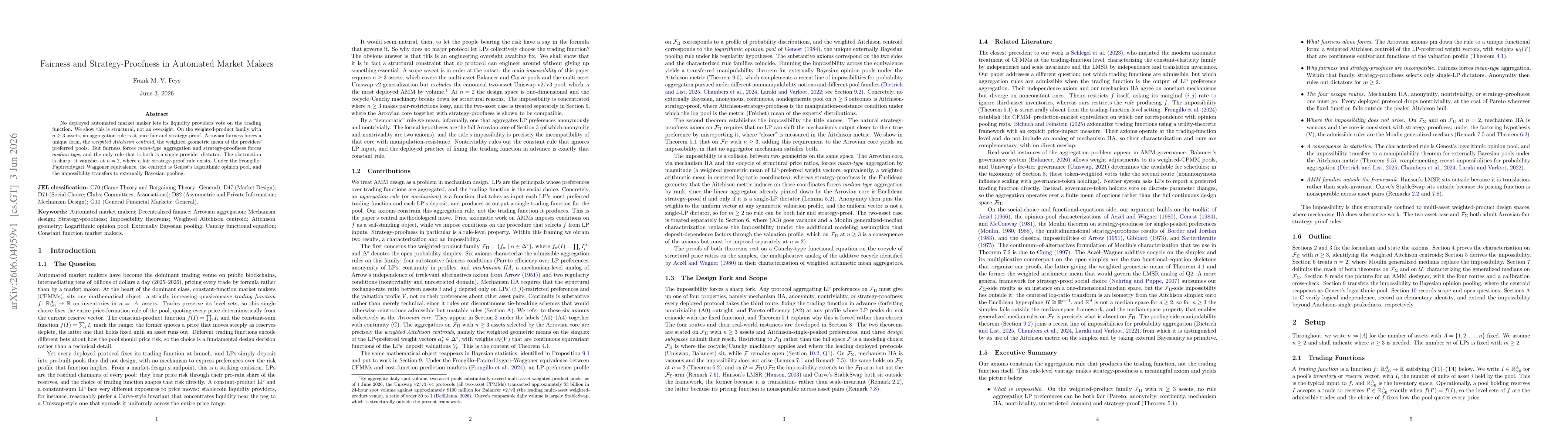 Thumbnail for Fairness and Strategy-Proofness in Automated Market Makers