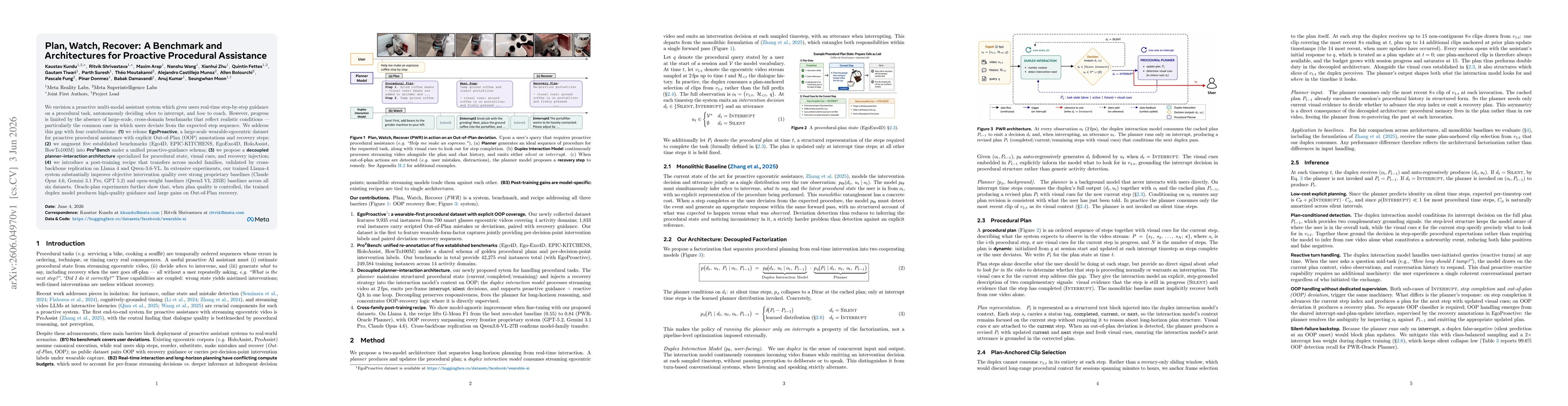 Thumbnail for Plan, Watch, Recover: A Benchmark and Architectures for Proactive Procedural Assistance