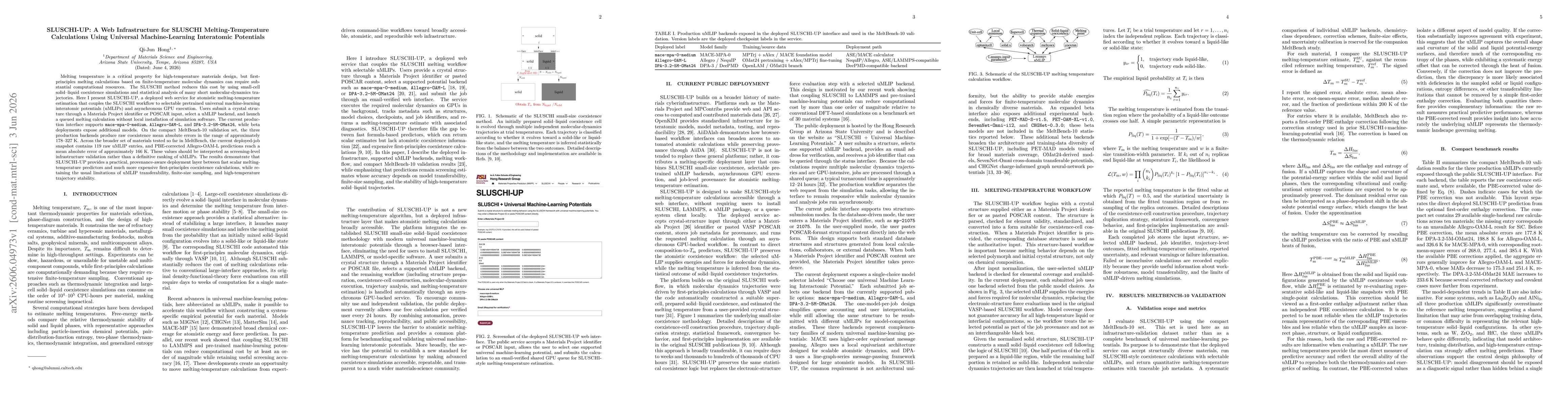 Thumbnail for SLUSCHI-UP: A Web Infrastructure for SLUSCHI Melting-Temperature Calculations Using Universal Machine-Learning Interatomic Potentials