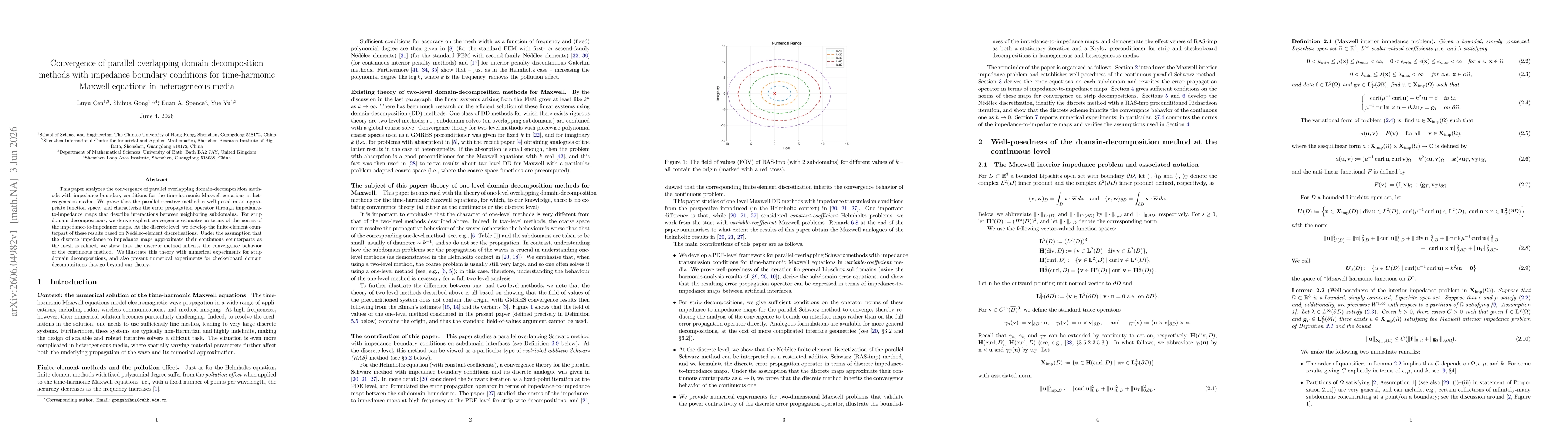 Thumbnail for Convergence of parallel overlapping domain decomposition methods with impedance boundary conditions for time-harmonic Maxwell equations in heterogeneous media
