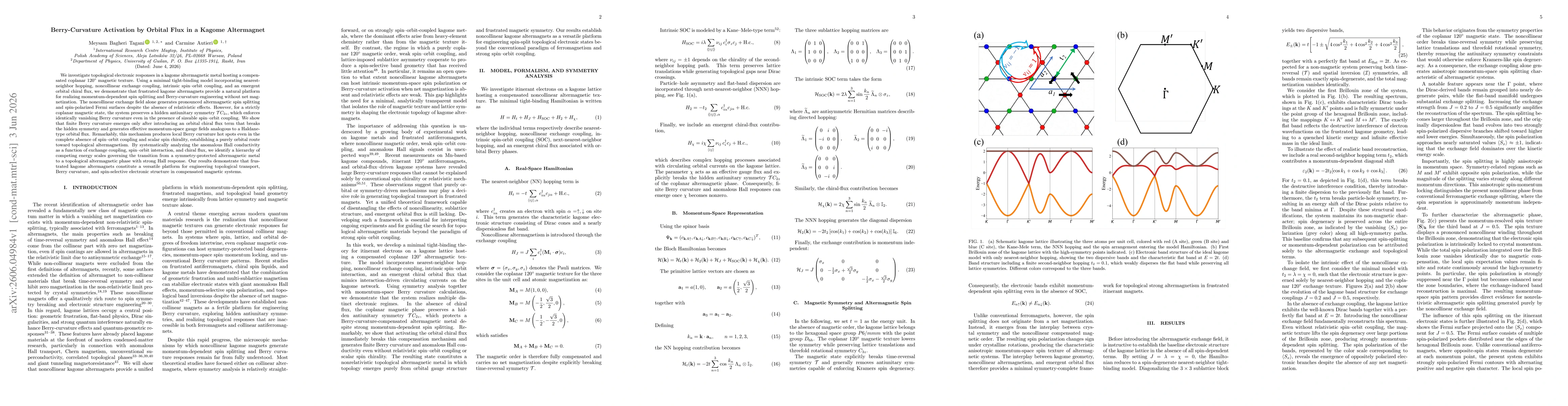 Thumbnail for Berry-Curvature Activation by Orbital Flux in a Kagome Altermagnet