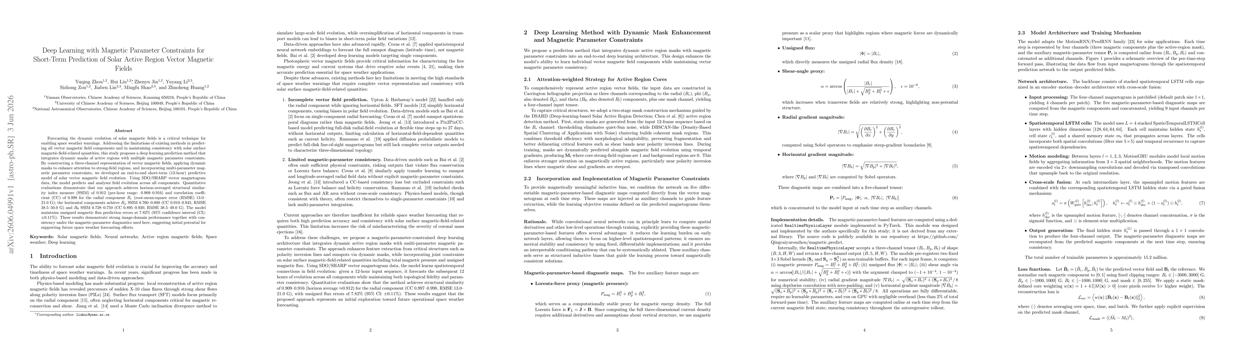 Thumbnail for Deep Learning with Magnetic Parameter Constraints for Short-Term Prediction of Solar Active Region Vector Magnetic Fields