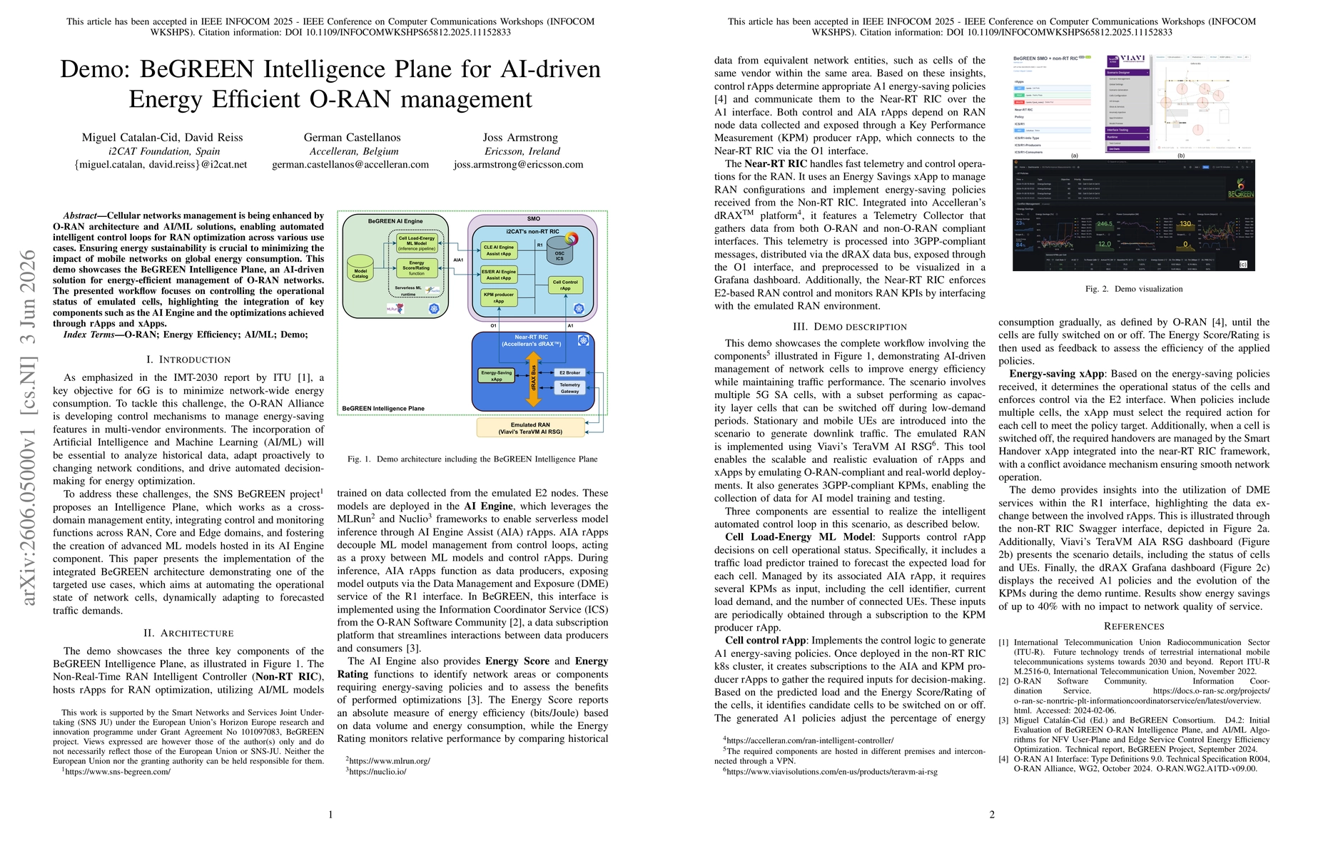 Thumbnail for Demo: BeGREEN Intelligence Plane for AI-driven Energy Efficient O-RAN management