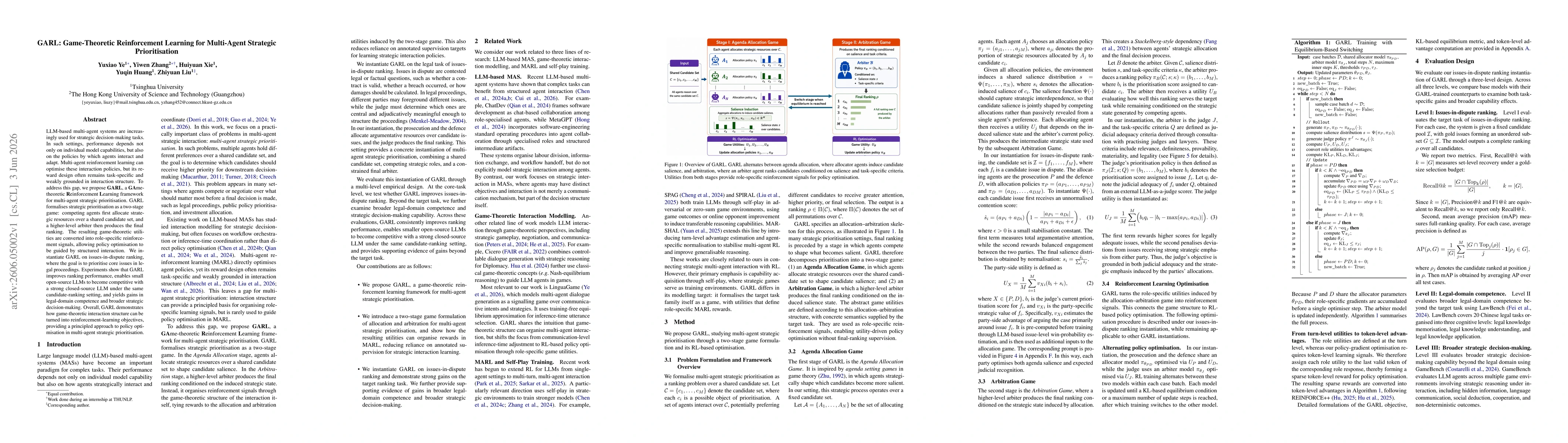 Thumbnail for GARL: Game-Theoretic Reinforcement Learning for Multi-Agent Strategic Prioritisation