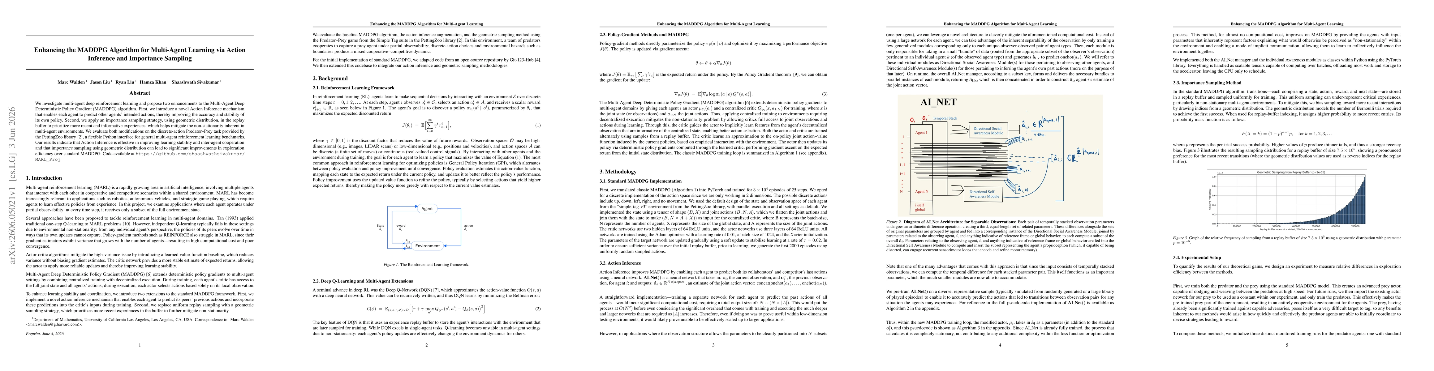 Thumbnail for Enhancing the MADDPG Algorithm for Multi-Agent Learning via Action Inference and Importance Sampling