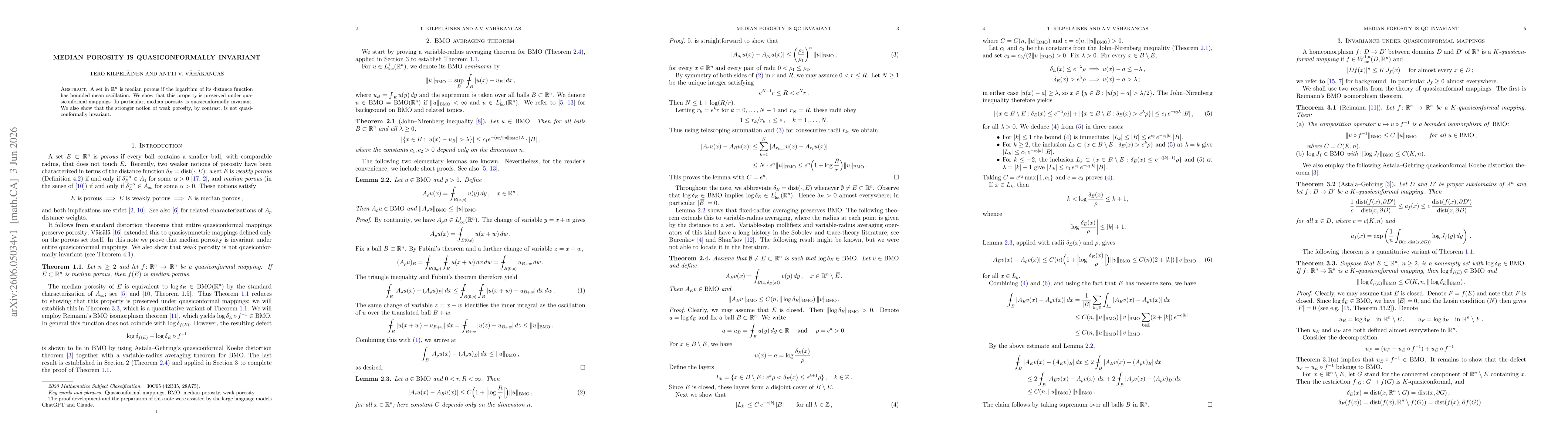 Thumbnail for Median porosity is quasiconformally invariant