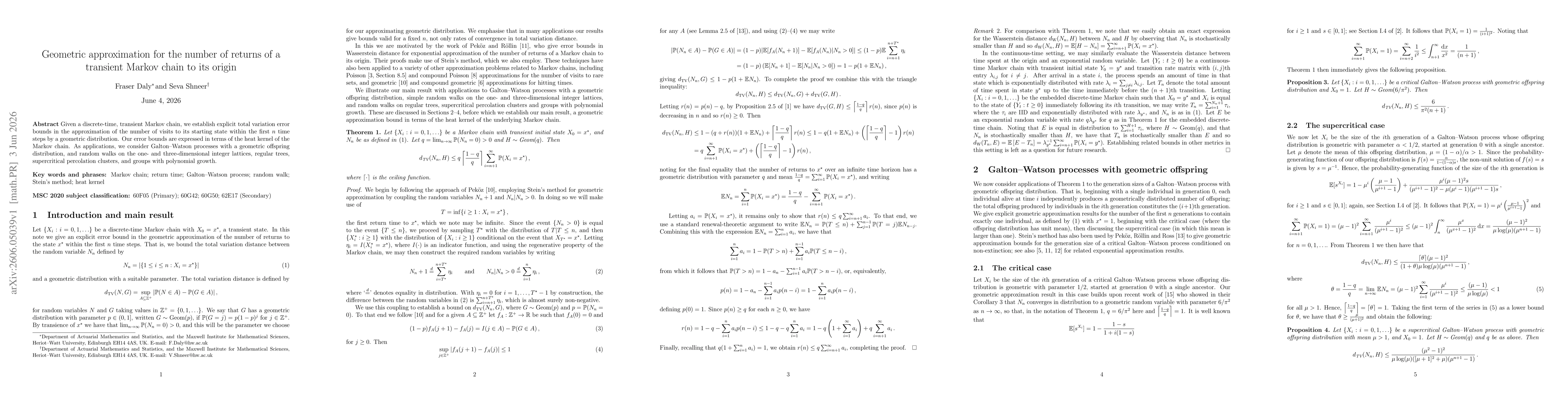 Thumbnail for Geometric approximation for the number of returns of a transient Markov chain to its origin