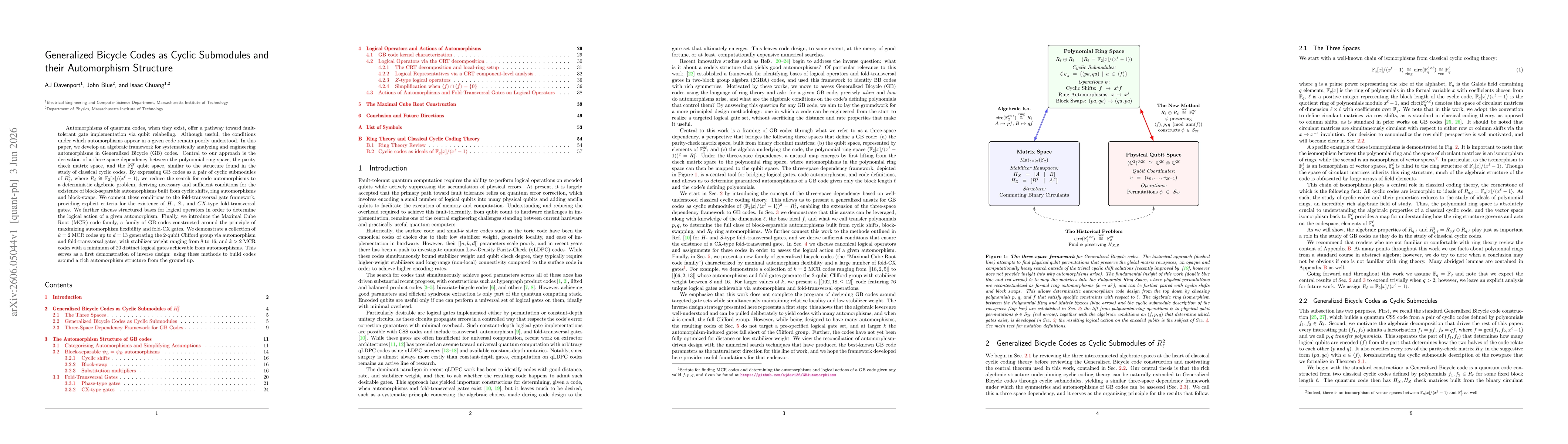 Thumbnail for Generalized Bicycle Codes as Cyclic Submodules and their Automorphism Structure