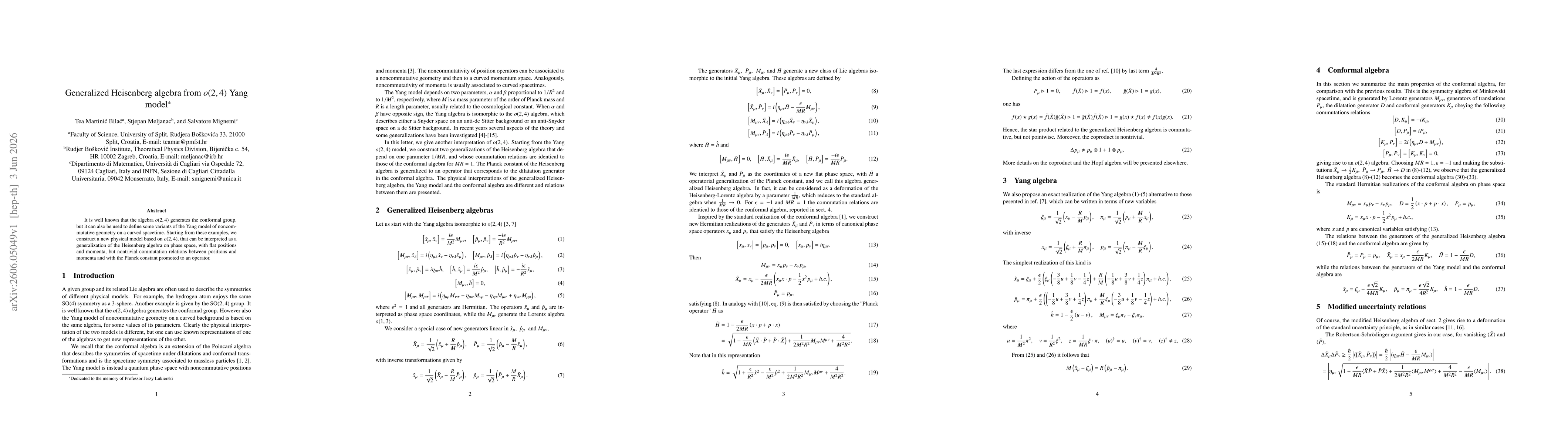 Thumbnail for Generalized Heisenberg algebra from $o(2,4)$