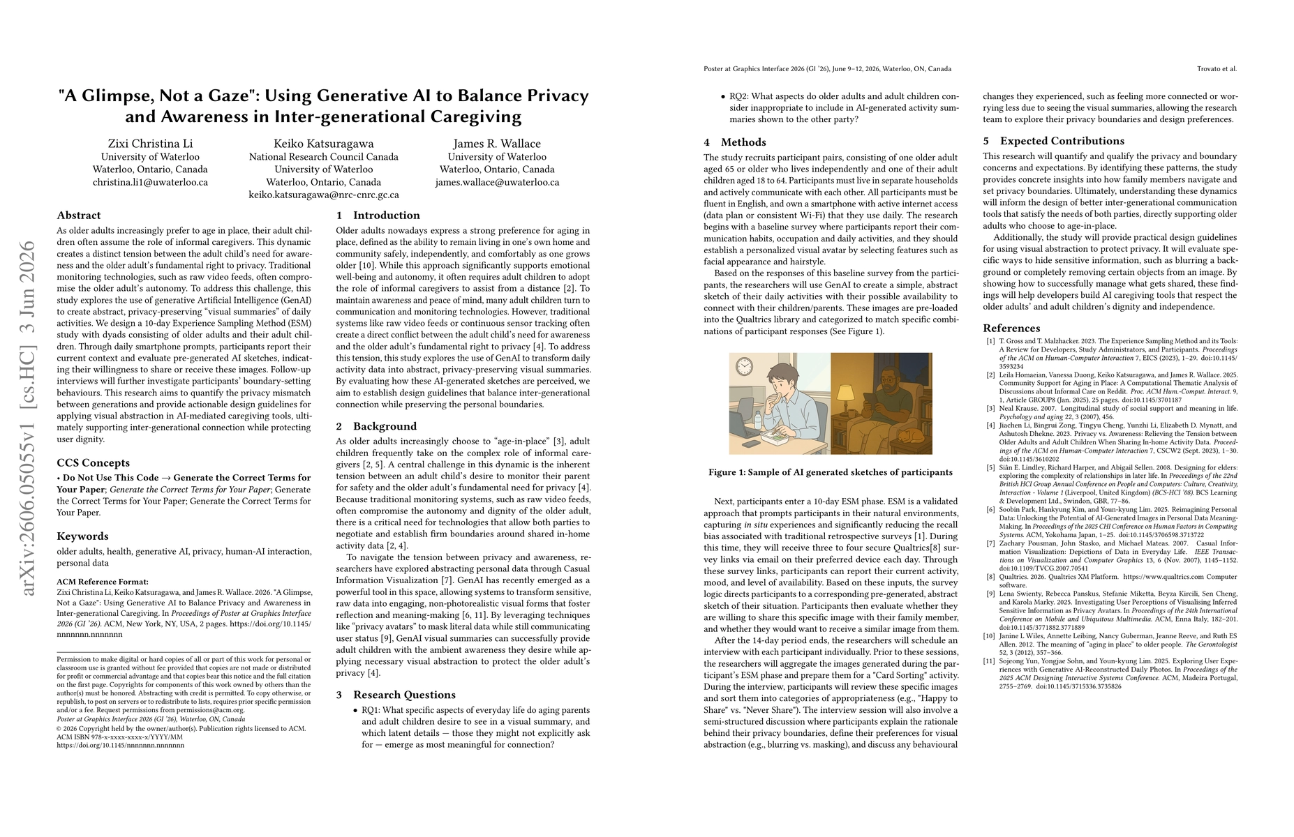 Thumbnail for "A Glimpse, Not a Gaze": Using Generative AI to Balance Privacy and Awareness in Inter-generational Caregiving