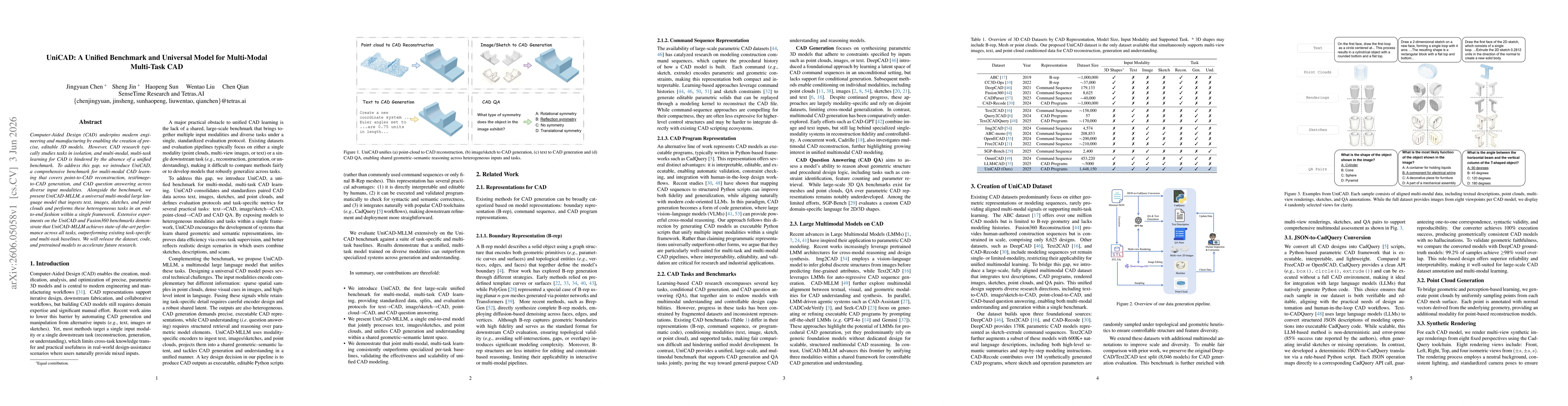 Thumbnail for UniCAD: A Unified Benchmark and Universal Model for Multi-Modal Multi-Task CAD