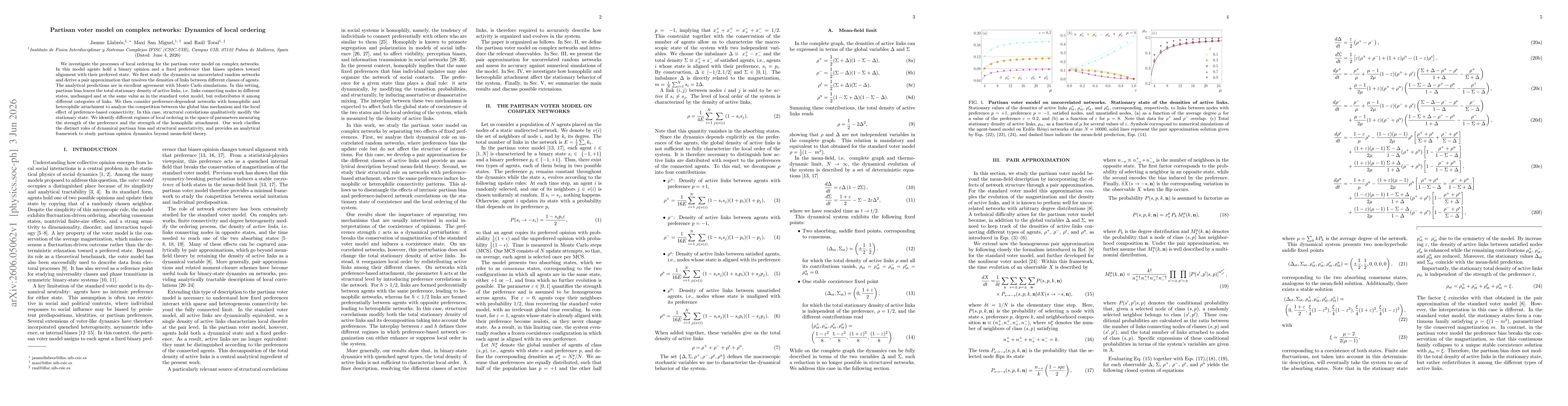 Thumbnail for Partisan voter model on complex networks: Dynamics of local ordering