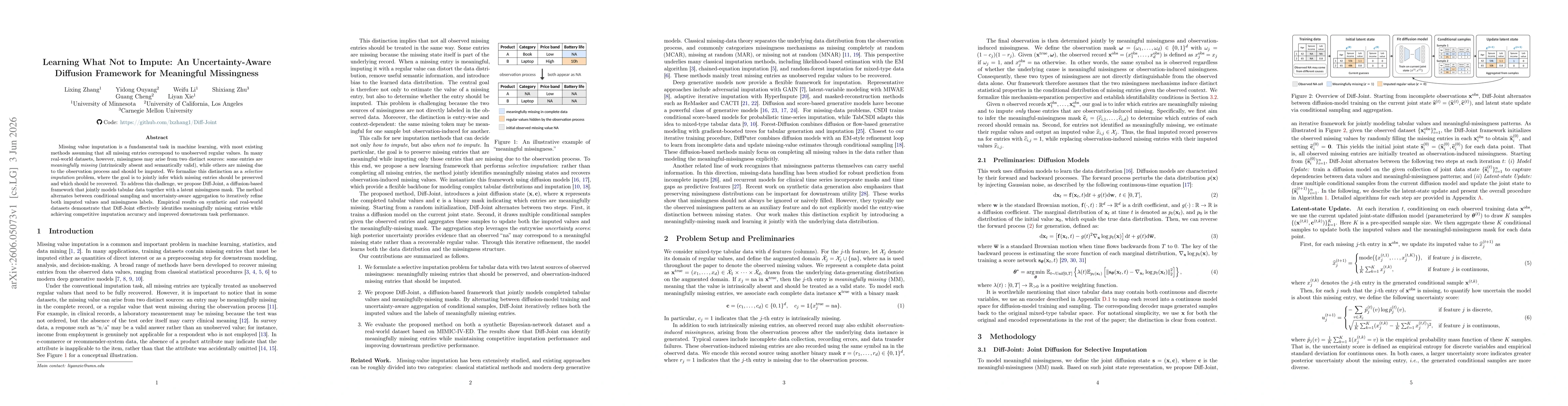 Thumbnail for Learning What Not to Impute: An Uncertainty-Aware Diffusion Framework for Meaningful Missingness