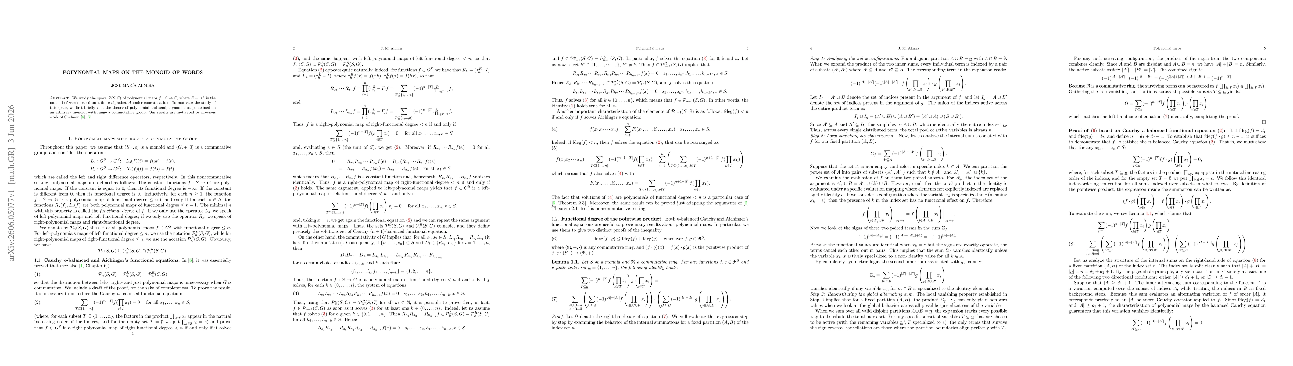 Thumbnail for Polynomial maps on the monoid of words