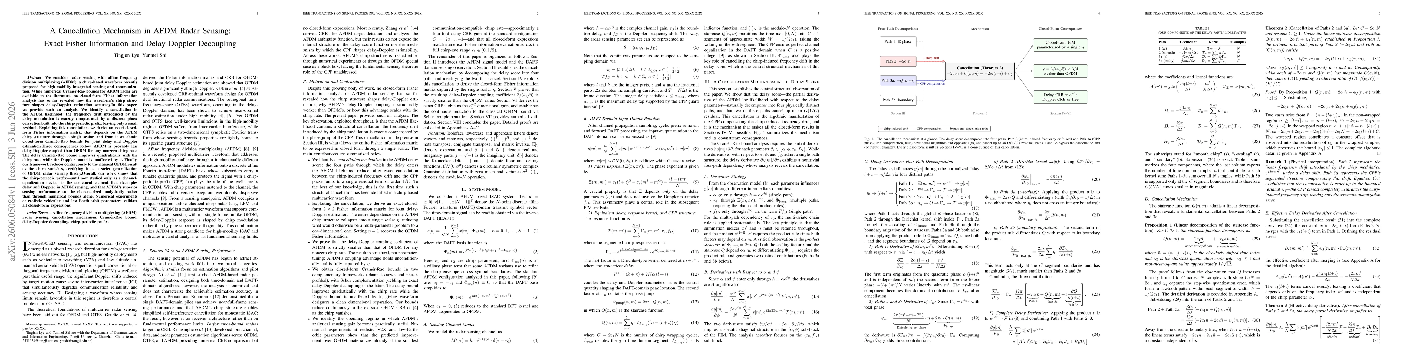 Thumbnail for A Cancellation Mechanism in AFDM Radar Sensing: Exact Fisher Information and Delay-Doppler Decoupling