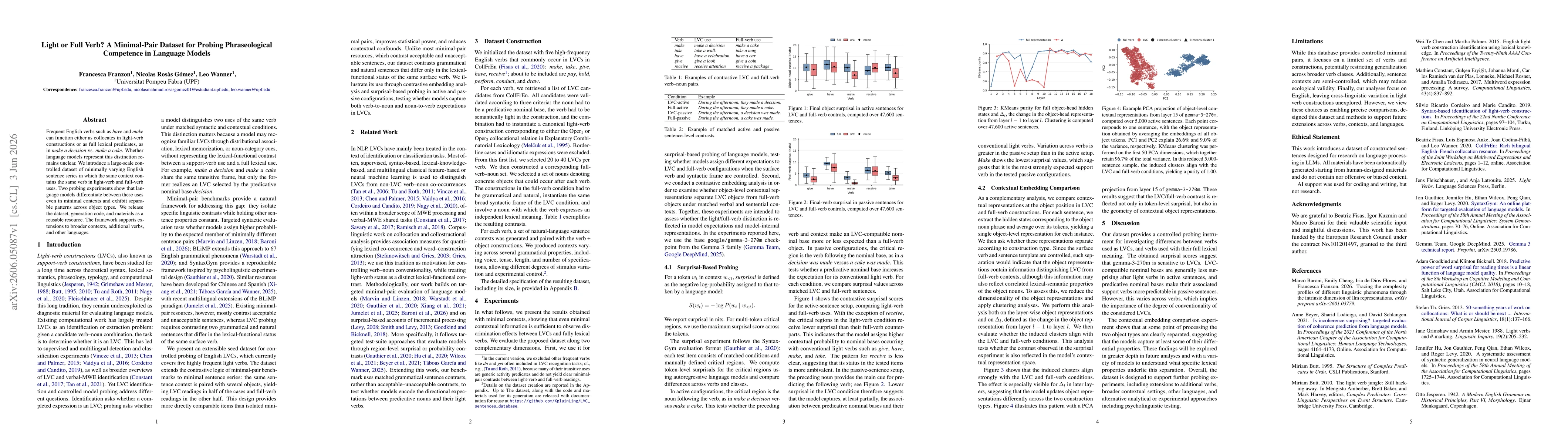 Thumbnail for Light or Full Verb? A Minimal-Pair Dataset for Probing Phraseological Competence in Language Models