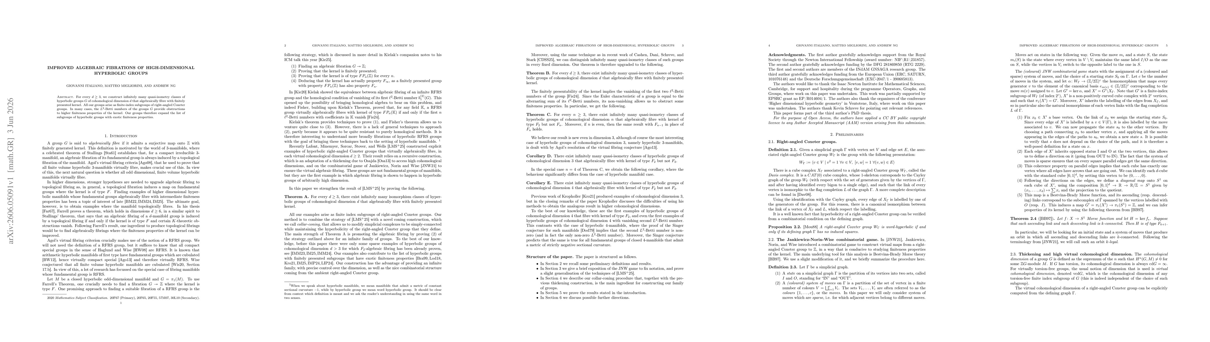 Thumbnail for Improved algebraic fibrations of high-dimensional hyperbolic groups