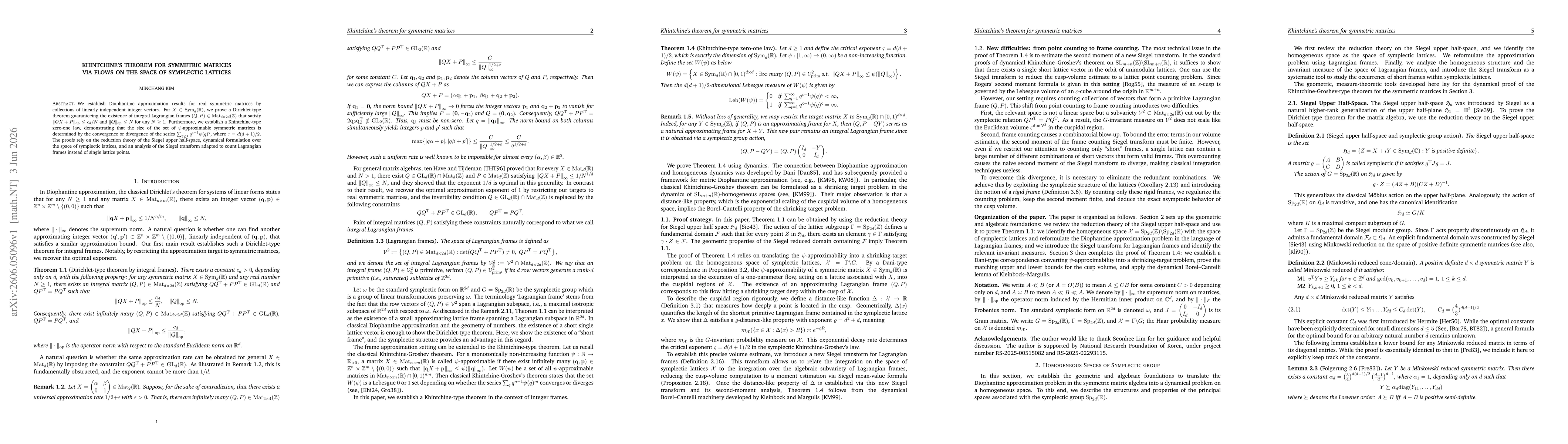 Thumbnail for Khintchine's Theorem for Symmetric matrices via Flows on the Space of Symplectic Lattices