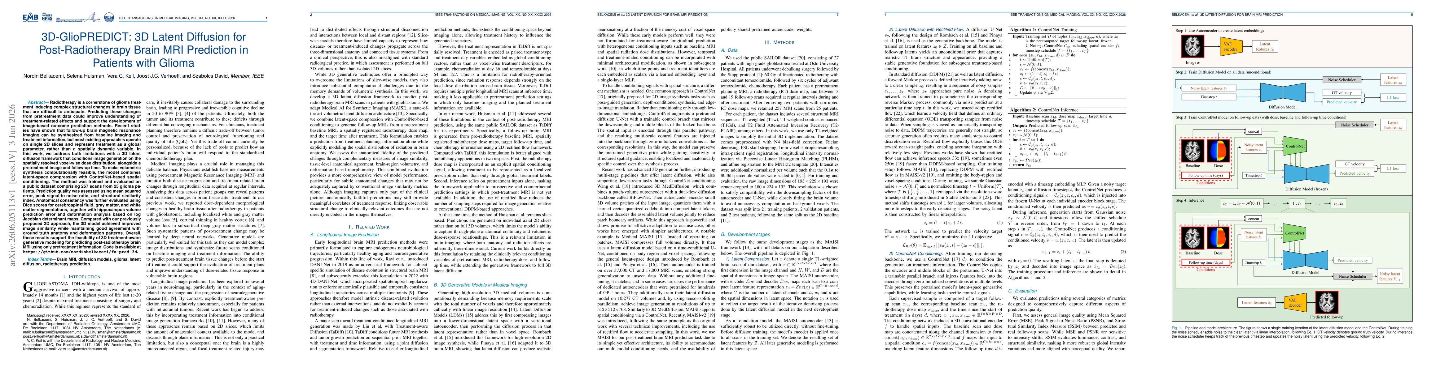 Thumbnail for 3D-GlioPREDICT: 3D Latent Diffusion for Post-Radiotherapy Brain MRI Prediction in Patients with Glioma