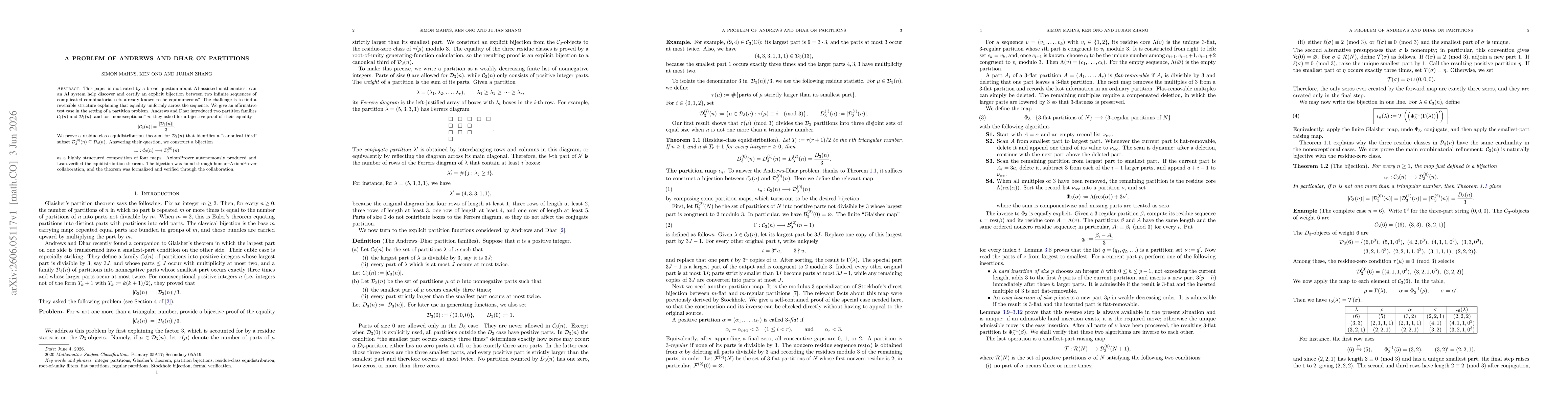 Thumbnail for A problem of Andrews and Dhar on partitions