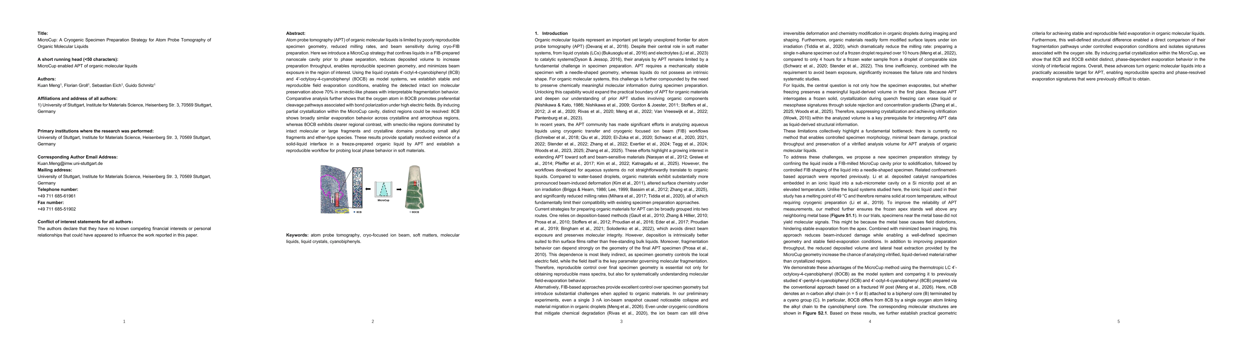 Thumbnail for MicroCup: A Cryogenic Specimen Preparation Strategy for Atom Probe Tomography of Organic Molecular Liquids