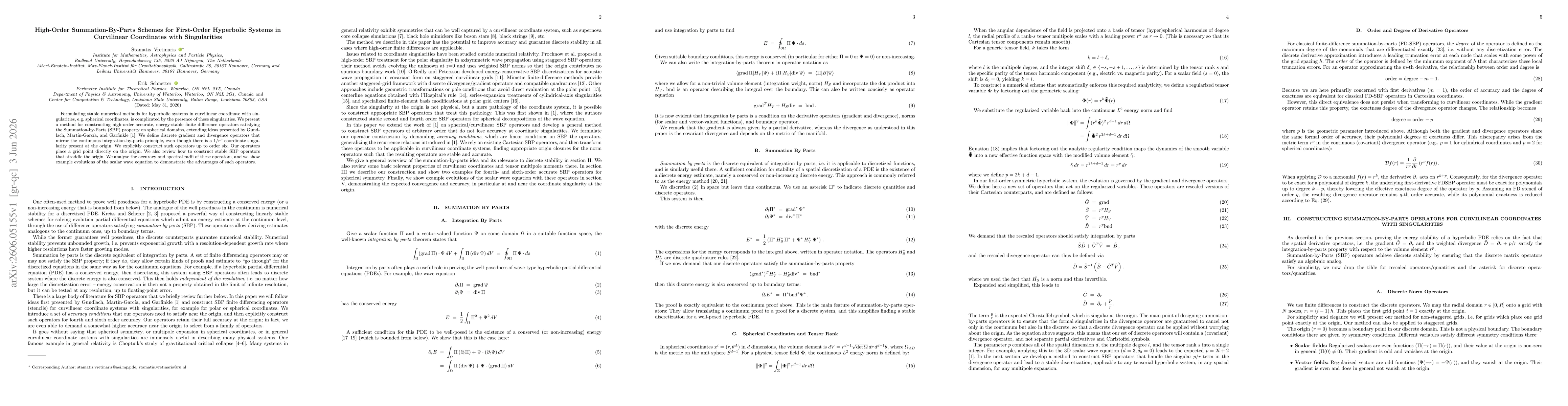 Thumbnail for High-Order Summation-By-Parts Schemes for First-Order Hyperbolic Systems in Curvilinear Coordinates with Singularities