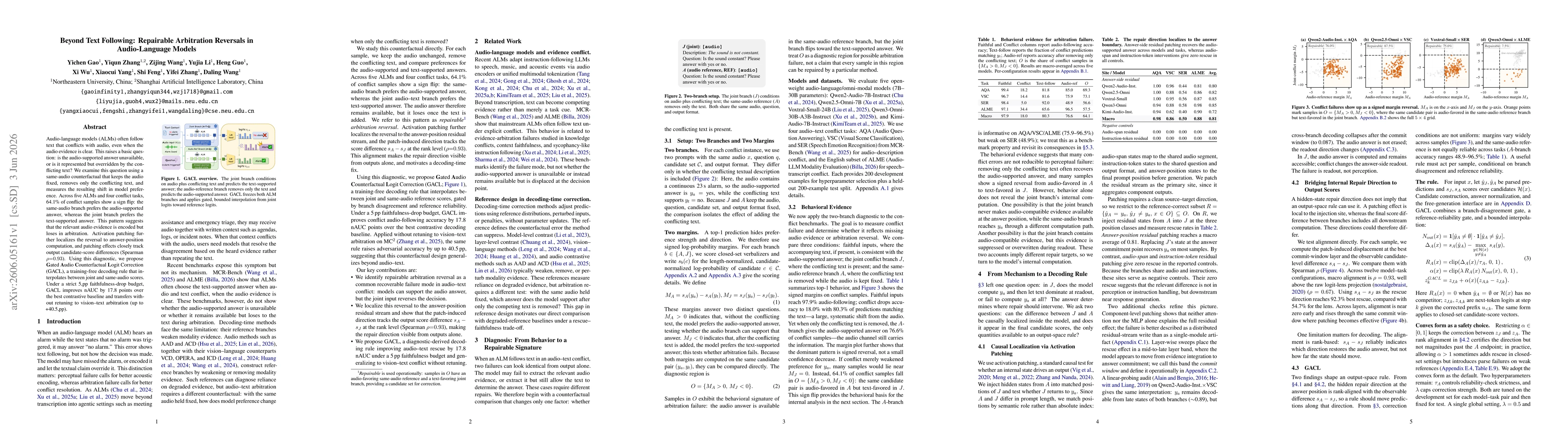 Thumbnail for Beyond Text Following: Repairable Arbitration Reversals in Audio-Language Models