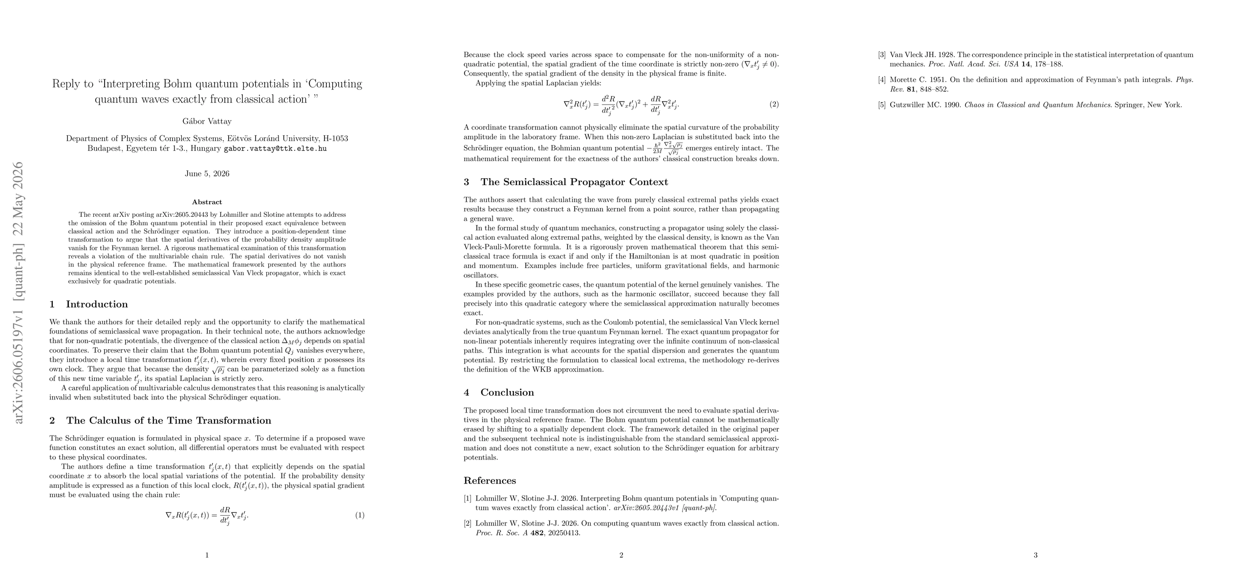 Thumbnail for Reply to "Interpreting Bohm quantum potentials in `Computing quantum waves exactly from classical action'"