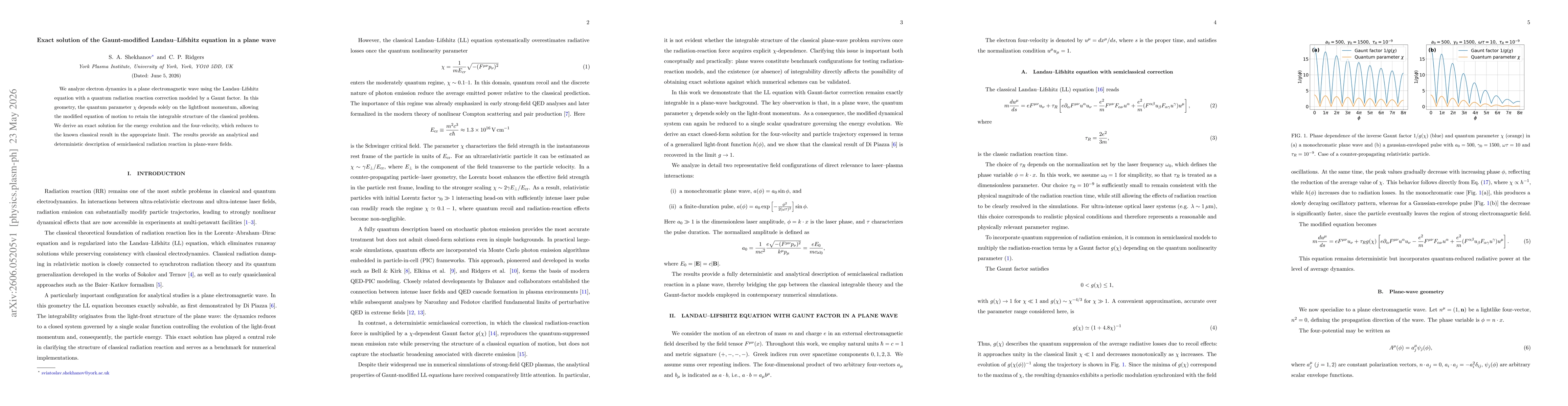 Thumbnail for Exact solution of the Gaunt-modified Landau-Lifshitz equation in a plane wave