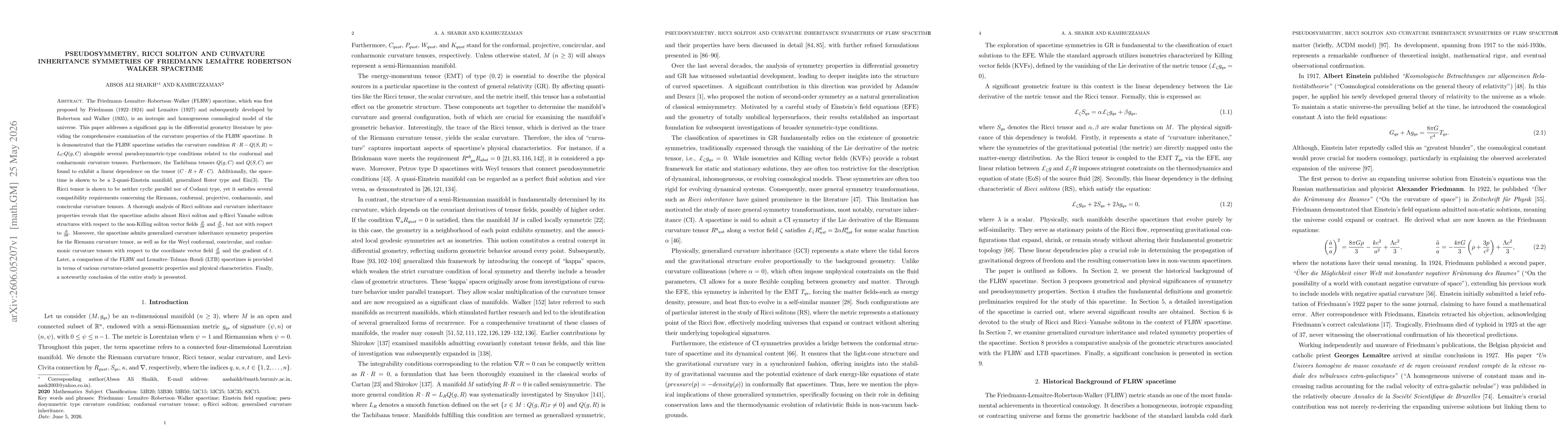 Thumbnail for Pseudosymmetry, Ricci soliton and Curvature Inheritance symmetries of Friedmann Lemaître Robertson Walker spacetime