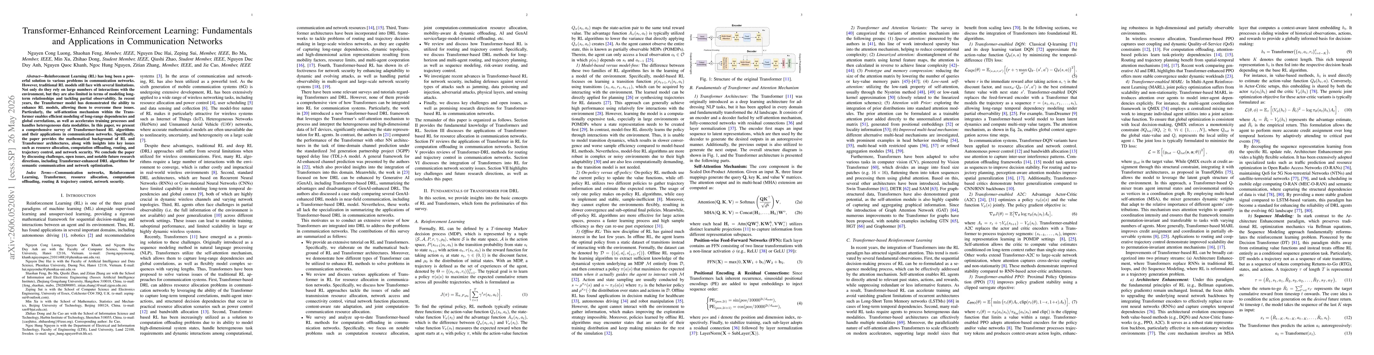 Thumbnail for Transformer-Enhanced Reinforcement Learning: Fundamentals and Applications in Communication Networks